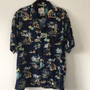 Navy Blue Hawaiian Print Men's Shirt